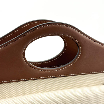 Burberry Logo Pocket Leather with Check Canvas, Brown, Canvas, Tote Bag