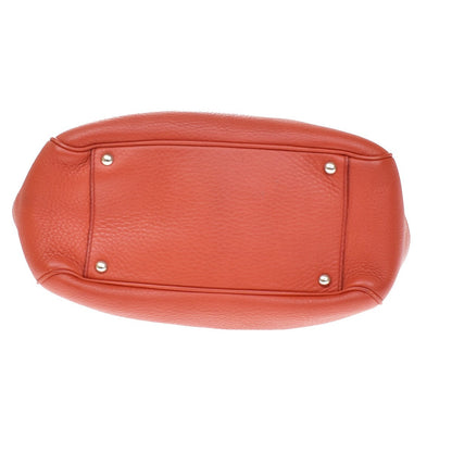 Salvatore Ferragamo Gancini Handle Leather, Orange, Leather, Tote Bag