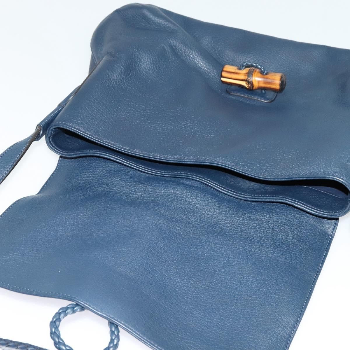 Gucci Hip Bamboo Flap Leather, Blue, Leather, Handbag