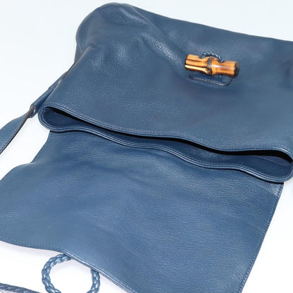 Gucci Hip Bamboo Flap Leather, Blue, Leather, Handbag