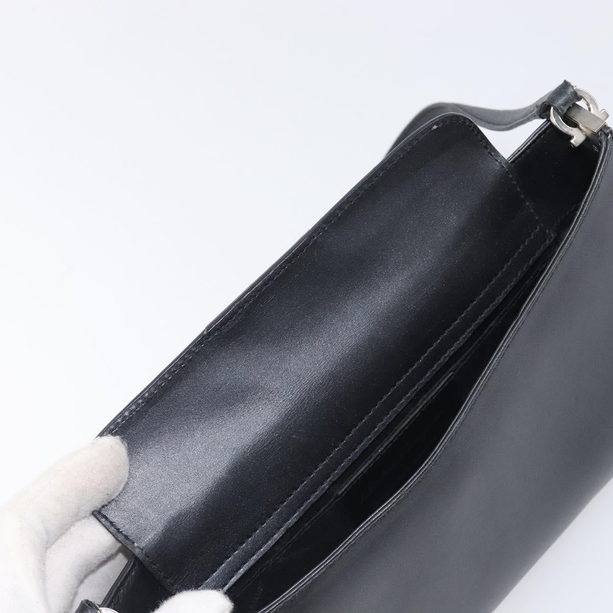 Salvatore Ferragamo Gancini Leather, Black, Leather, Shoulder Bag