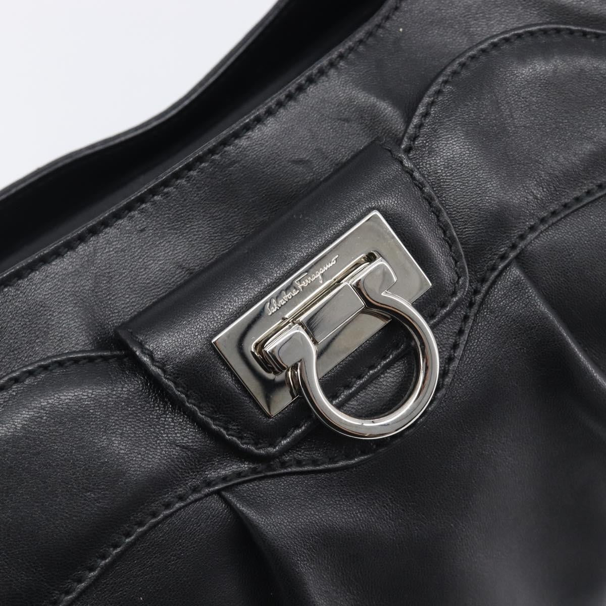Salvatore Ferragamo Gancini Leather, Black, Leather, Handbag