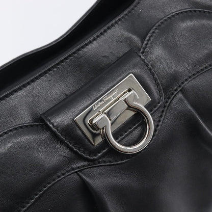 Salvatore Ferragamo Gancini Leather, Black, Leather, Handbag