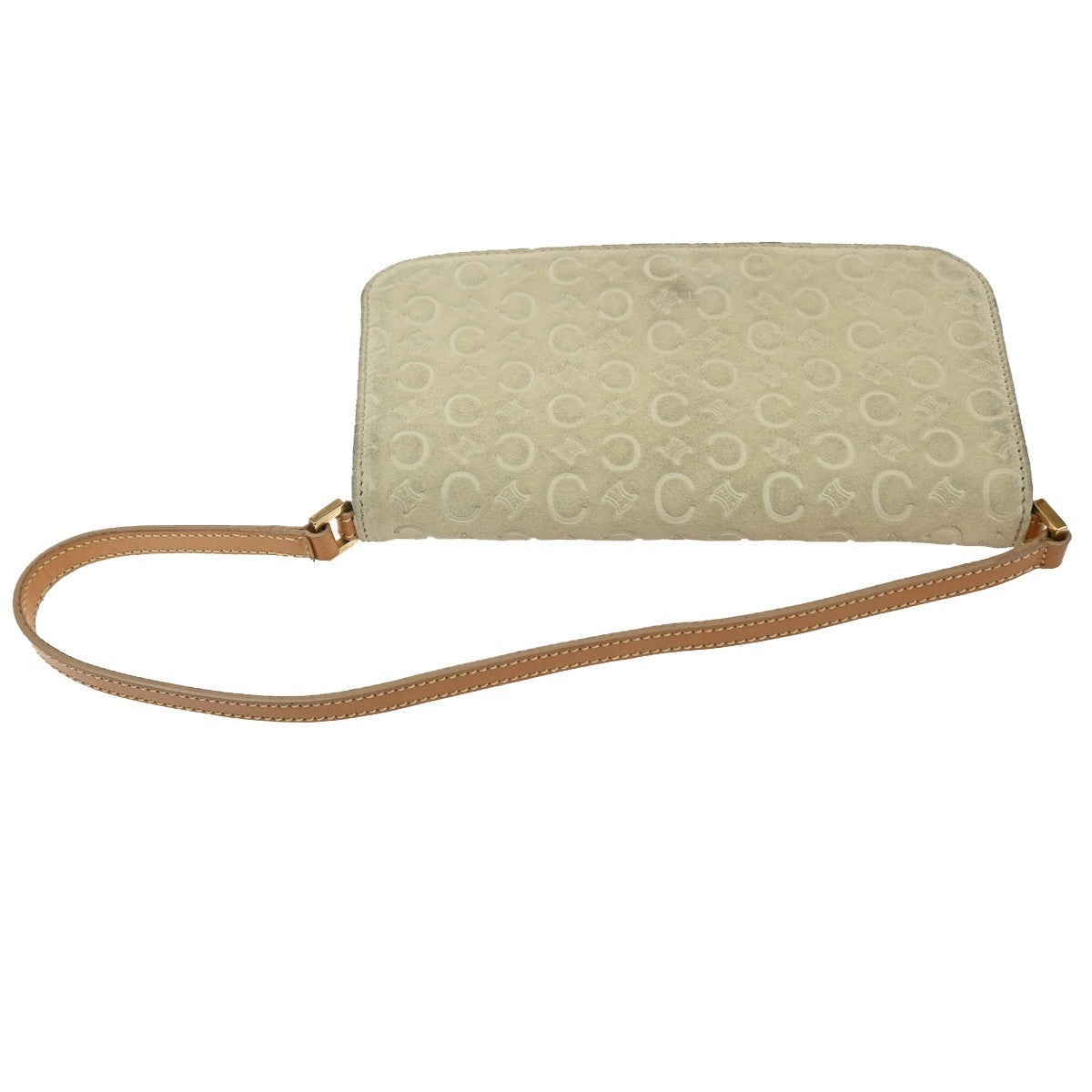 Celine C Macadam Shoulder Suede, Beige, Suede, Handbag