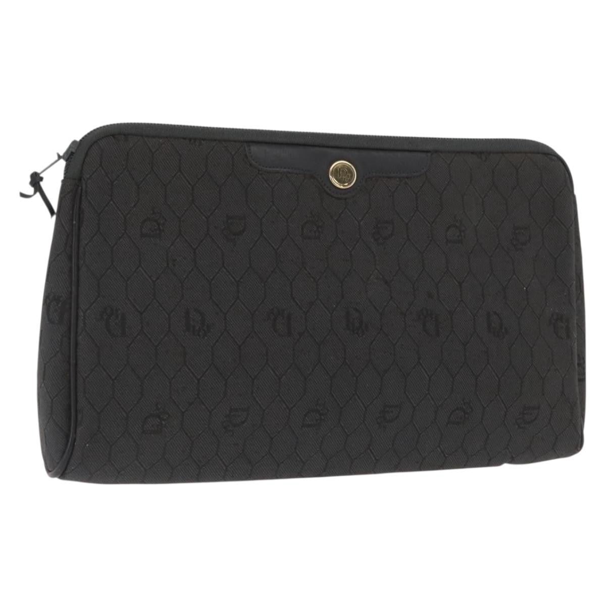 Christian Dior Vintage Honeycomb Zip Coated Canvas, Black, Canvas, Clutch