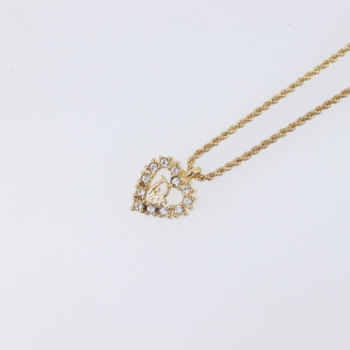 Christian Dior Logo Heart Pendant Metal with Crystal, Gold, Metal, Necklace