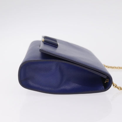 Salvatore Ferragamo Vala Chain Leather, Blue, Leather, Shoulder Bag