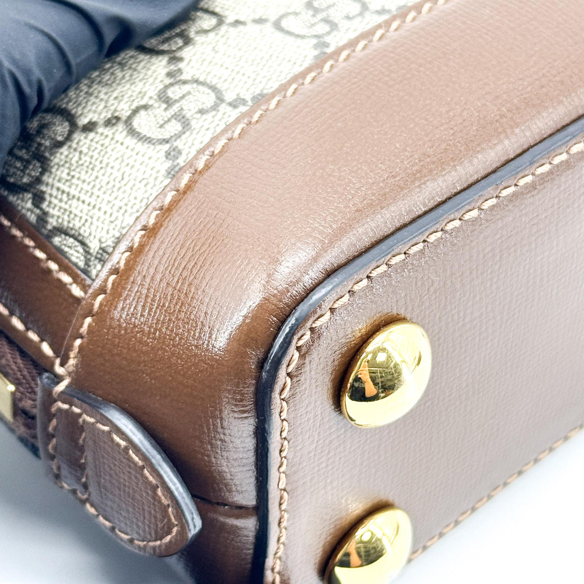 Gucci Horsebit 1955 Top Handle GG Coated Canvas with Leather, Brown, Canvas, Handbag