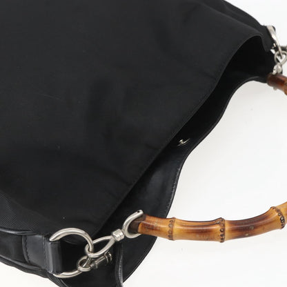 Gucci Vintage Bamboo Nylon and Patent Leather, Black, Nylon, Handbag