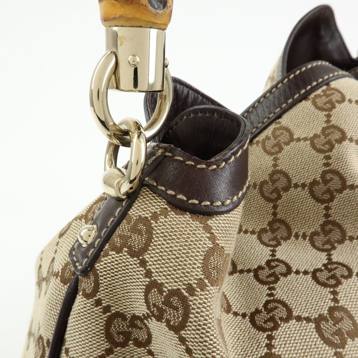 Gucci Bamboo Peggy Hobo GG Canvas, Beige, Canvas, Shoulder Bag