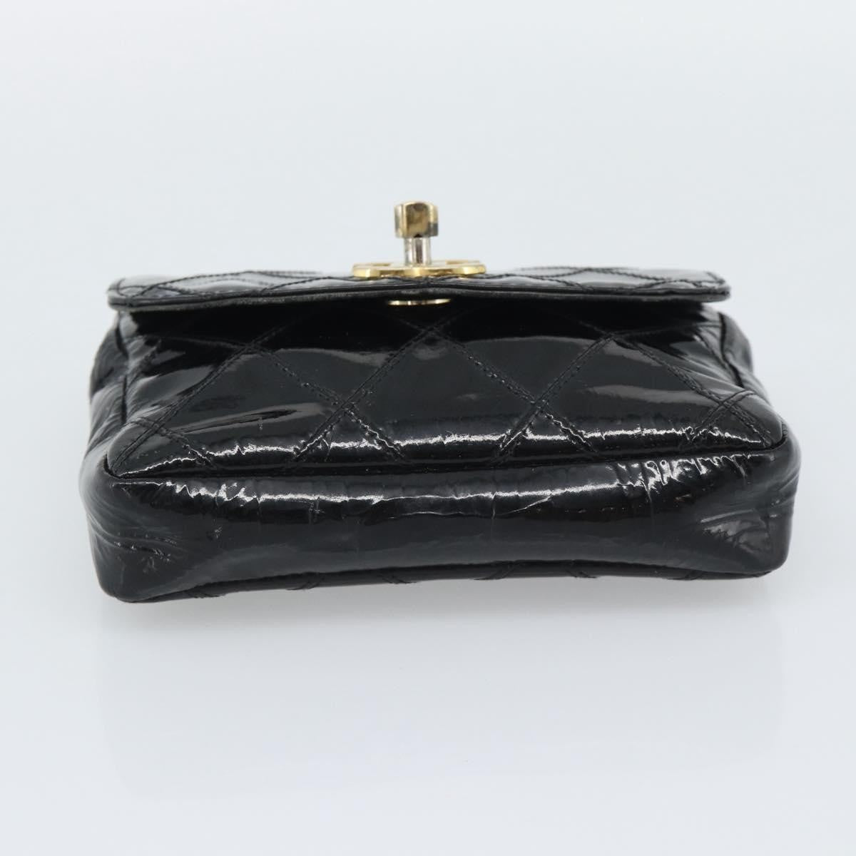 Chanel CC Flap Belt Quilted Lambskin, Black, Patent Leather, Clutch