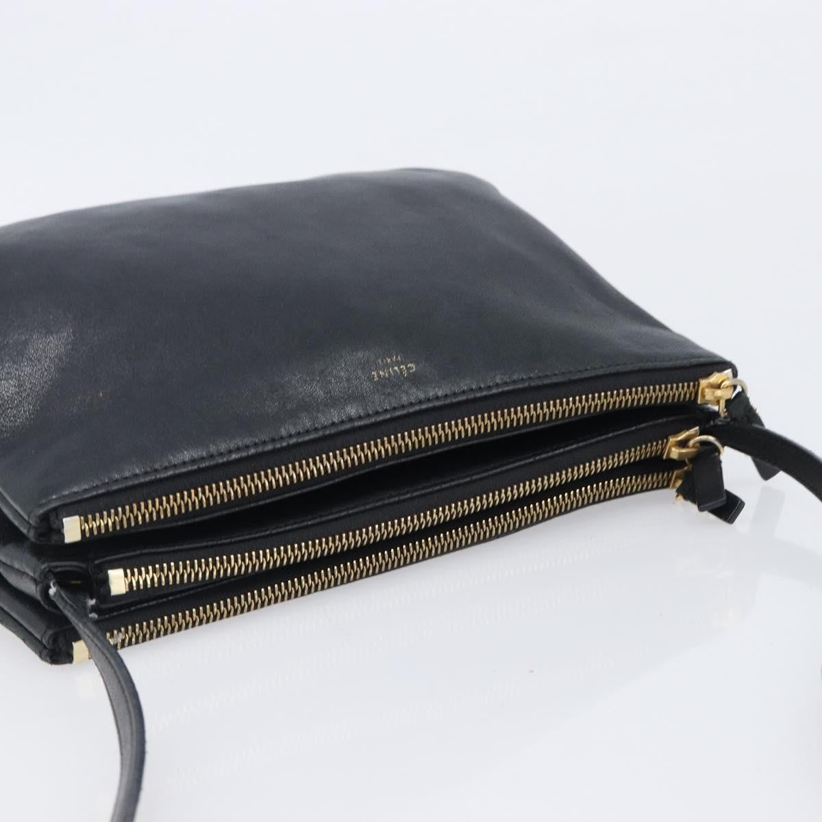 Celine Trio Leather, Black, Leather, Crossbody Bag