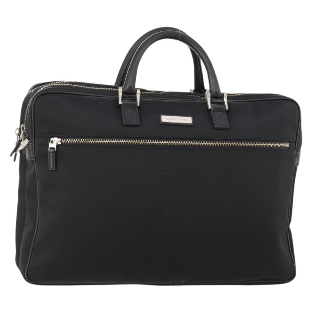 Burberry Front Zip Pocket Convertible Leather, Black, Nylon, Briefcase