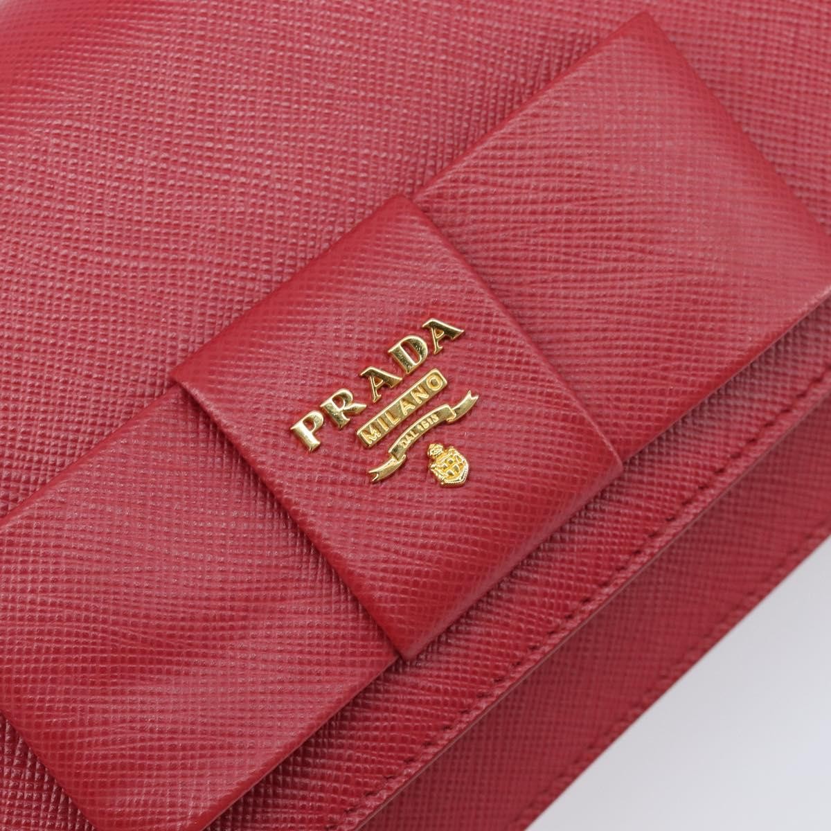 Prada Bow Wallet on Strap Saffiano Leather, Red, Leather, Crossbody Bag