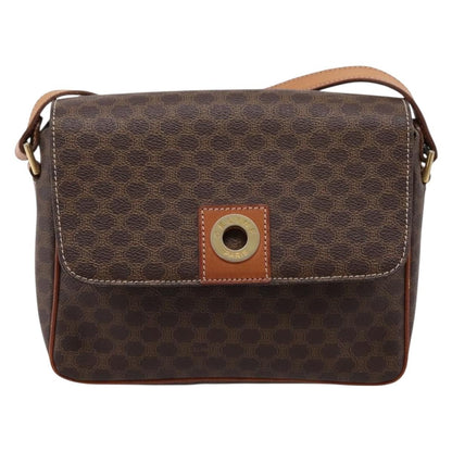 Celine Vintage Macadam Circle Logo Canvas and Leather, Brown, Canvas, Shoulder Bag