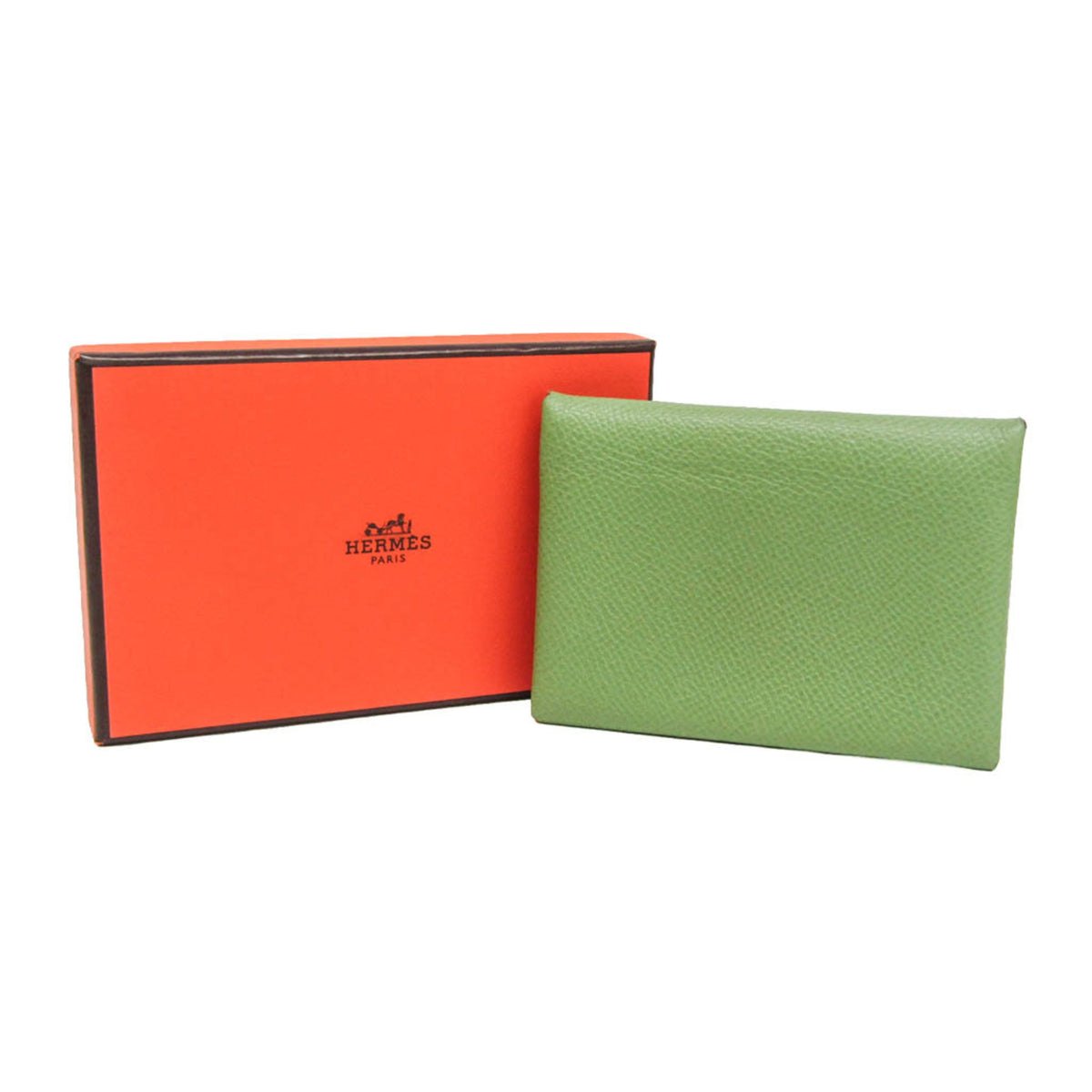 Hermes Calvi Duo Card Holder Epsom, Green, Leather, Card Holder