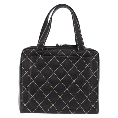 Chanel Surpique Zip Around Satchel Quilted Leather, Black, Leather, Handbag