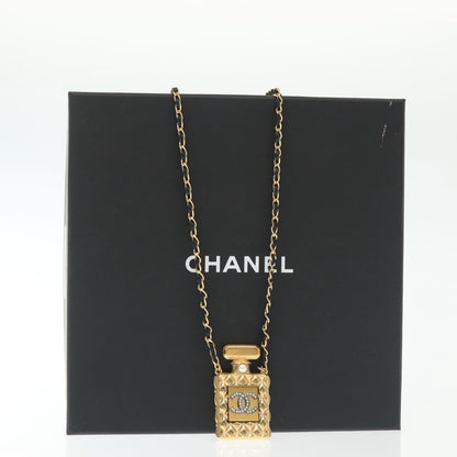 "Chanel CC Perfume Bottle Pendant Chain Long Metal with Leather, Crystals and Faux Pearl", Gold, Metal, Necklace