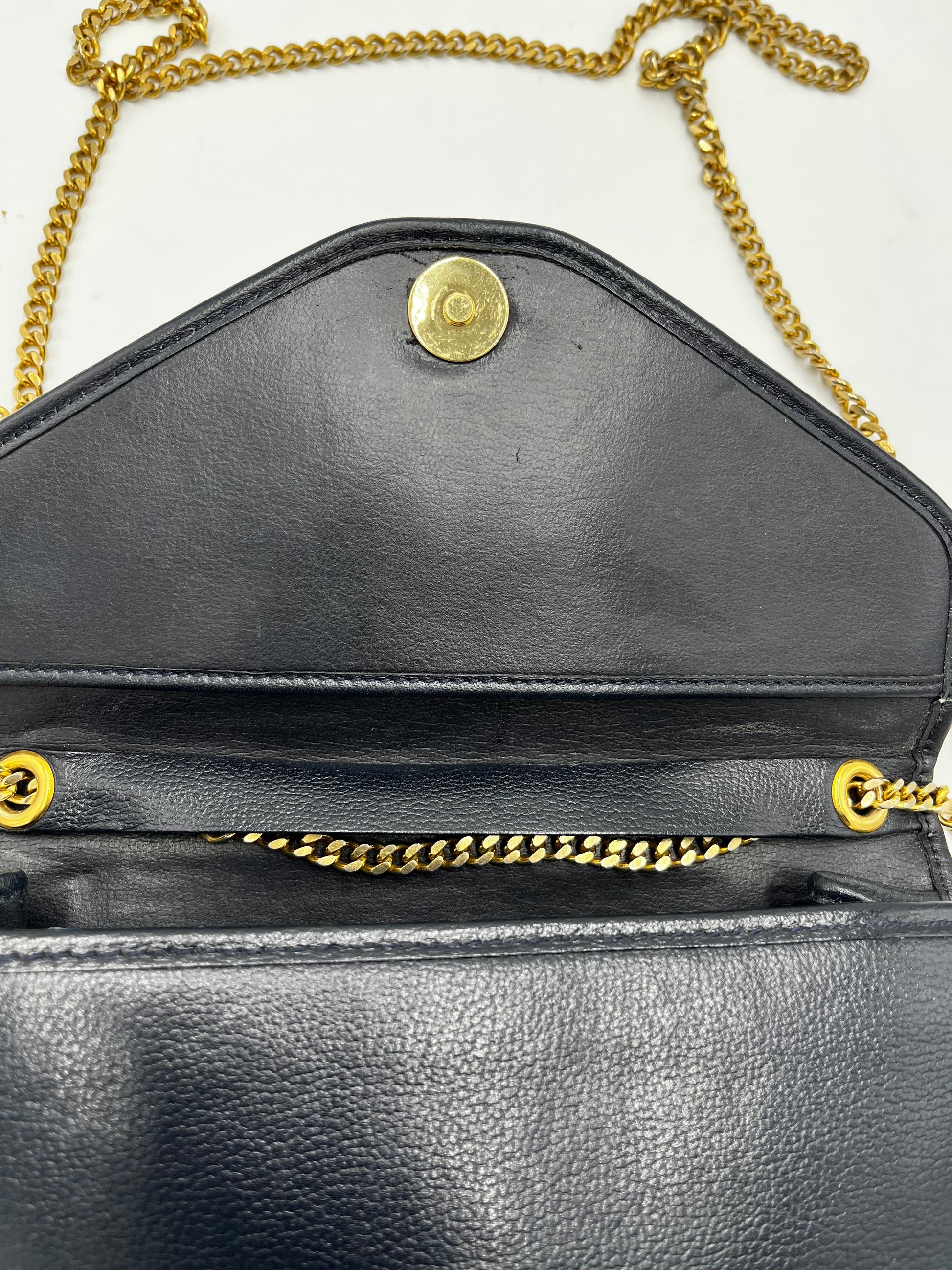 Christian Dior Vintage CD Chain  Shoulder Bag Leather, Black, Leather, Clutch