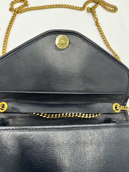 Christian Dior Vintage CD Chain  Shoulder Bag Leather, Black, Leather, Clutch