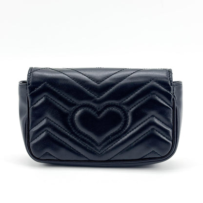 Gucci GG Marmont Flap Matelasse Leather, Black, Calfskin, Handbag