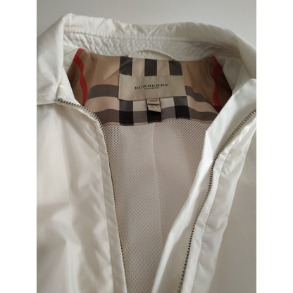 Αδιάβροχο Burberry 6 US Λευκό με Πλήρες Φερμουάρ και Κρυφή Κουκούλα