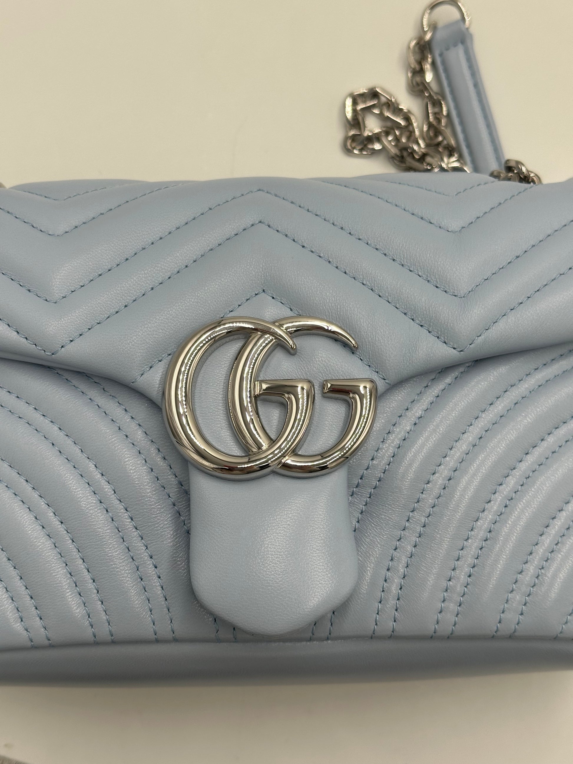 Gucci GG Marmont Shoulder Bag Matelasse Leather, Blue, Leather, Shoulder Bag