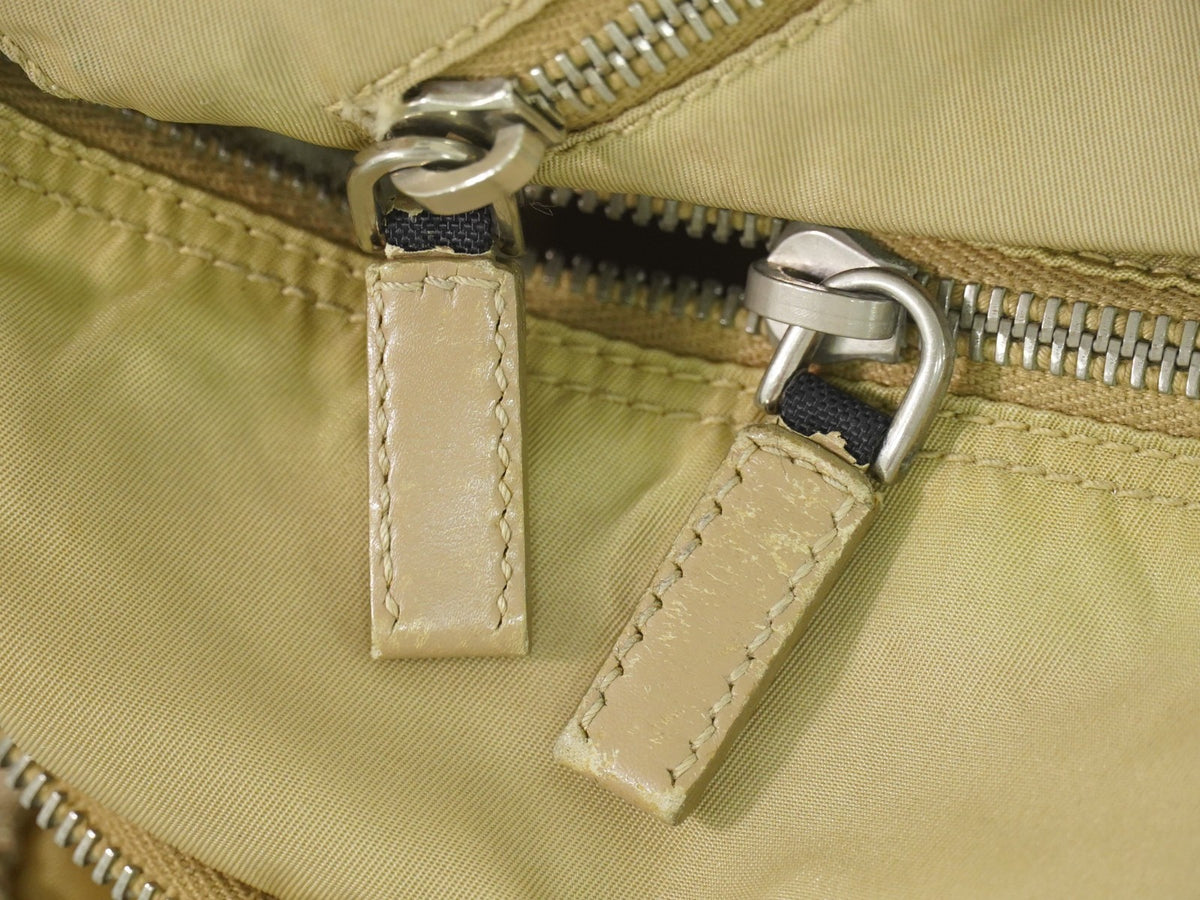 Prada Buckle Messenger Tessuto, Beige, Nylon, Shoulder Bag