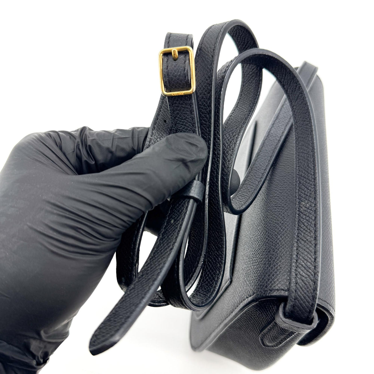 Celine Trotteur Calfskin, Black, Leather, Crossbody Bag