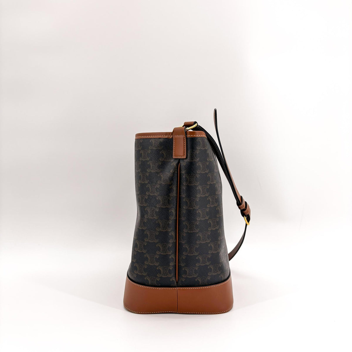 Celine Bucket Triomphe Coated Canvas, Black, Canvas, Shoulder Bag