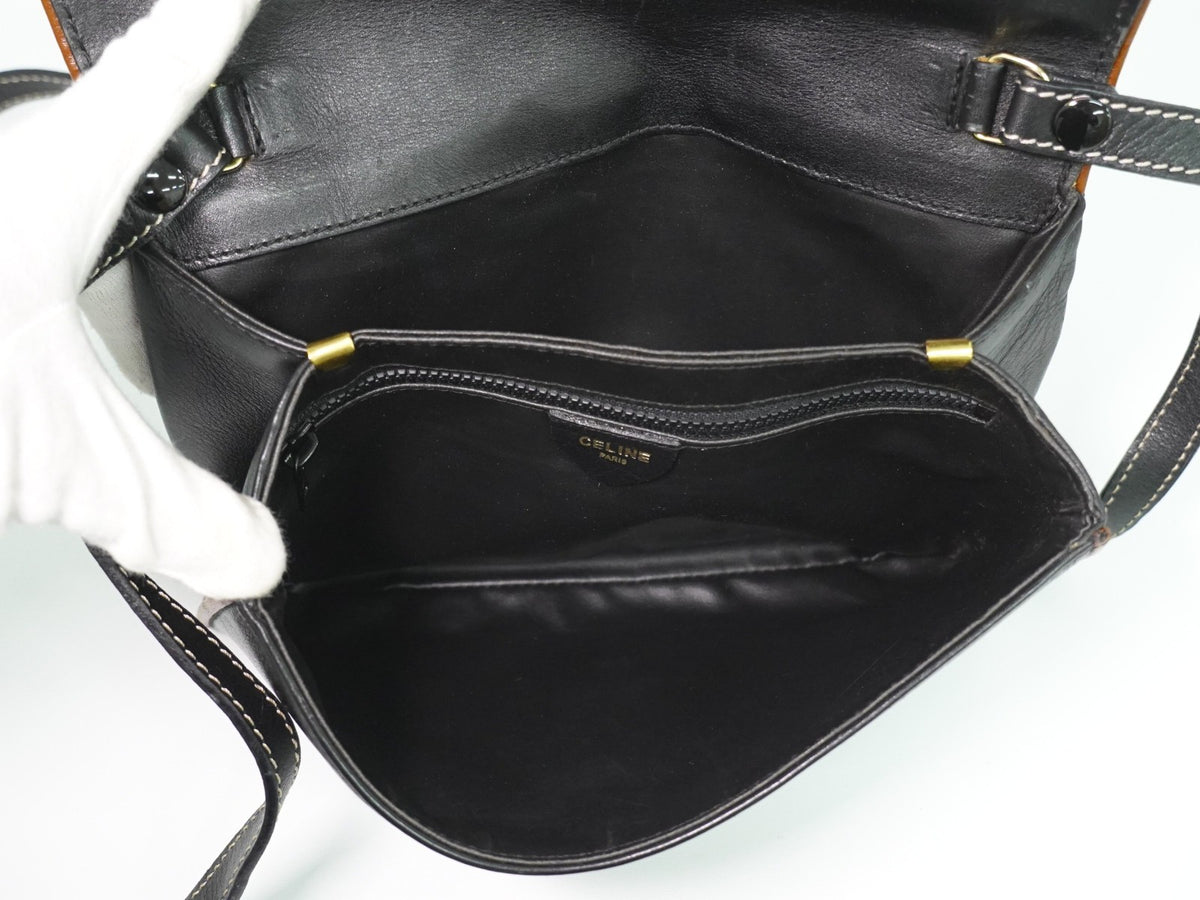 Celine Flap Shoulder Leather, Black, Leather, Shoulder Bag