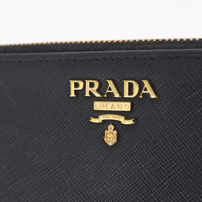Prada Zip Around Tab Saffiano Leather, Black, Leather, Wallet