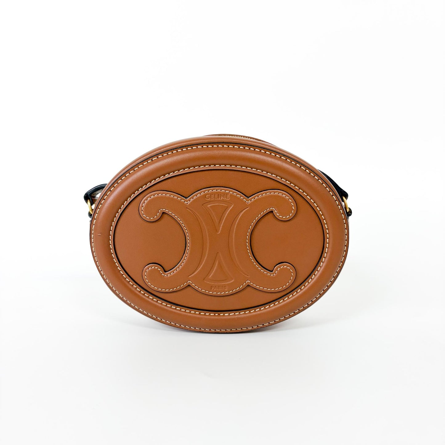 Celine Triomphe Oval Crossbody Bag Triomphe Coated Canvas and Leather, Camel, Leather, Handbag