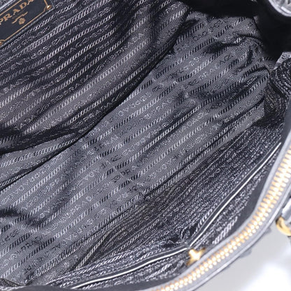 Prada Gaufre Double Zip Convertible Nappa Leather, Black, Leather, Tote Bag