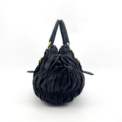 Prada Gaufre Convertible Satchel Leather and Tessuto, Black, Nylon, Handbag