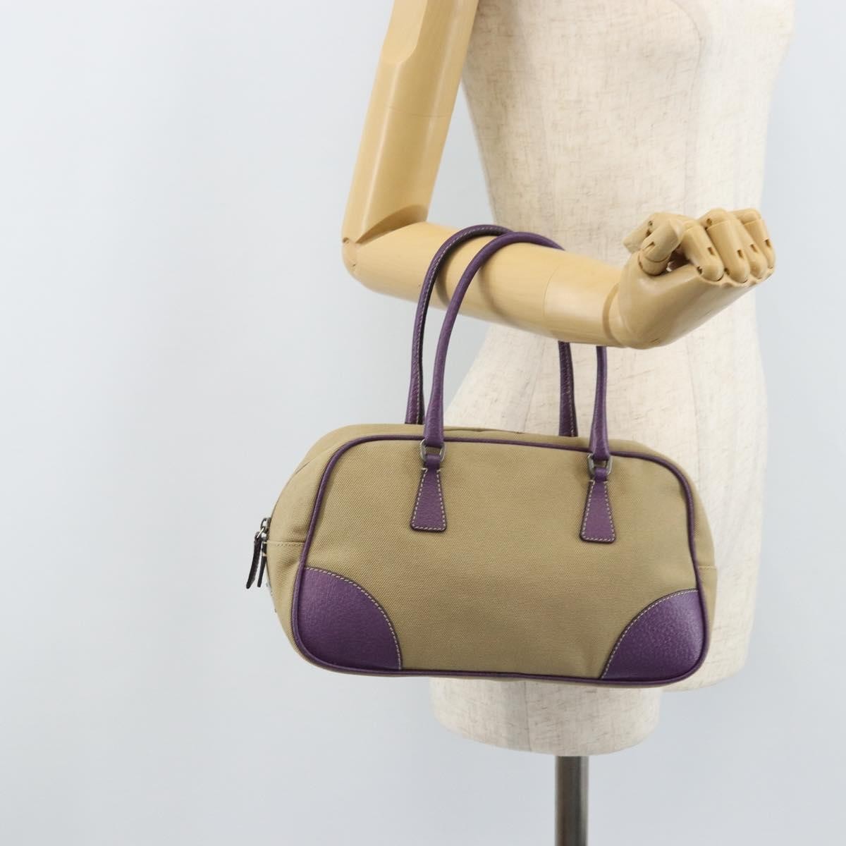 Prada Bowler Canvas with Leather, Beige, Canvas, Shoulder Bag