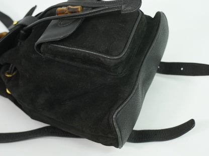 Gucci Vintage Bamboo Suede, Black, Suede, Backpack