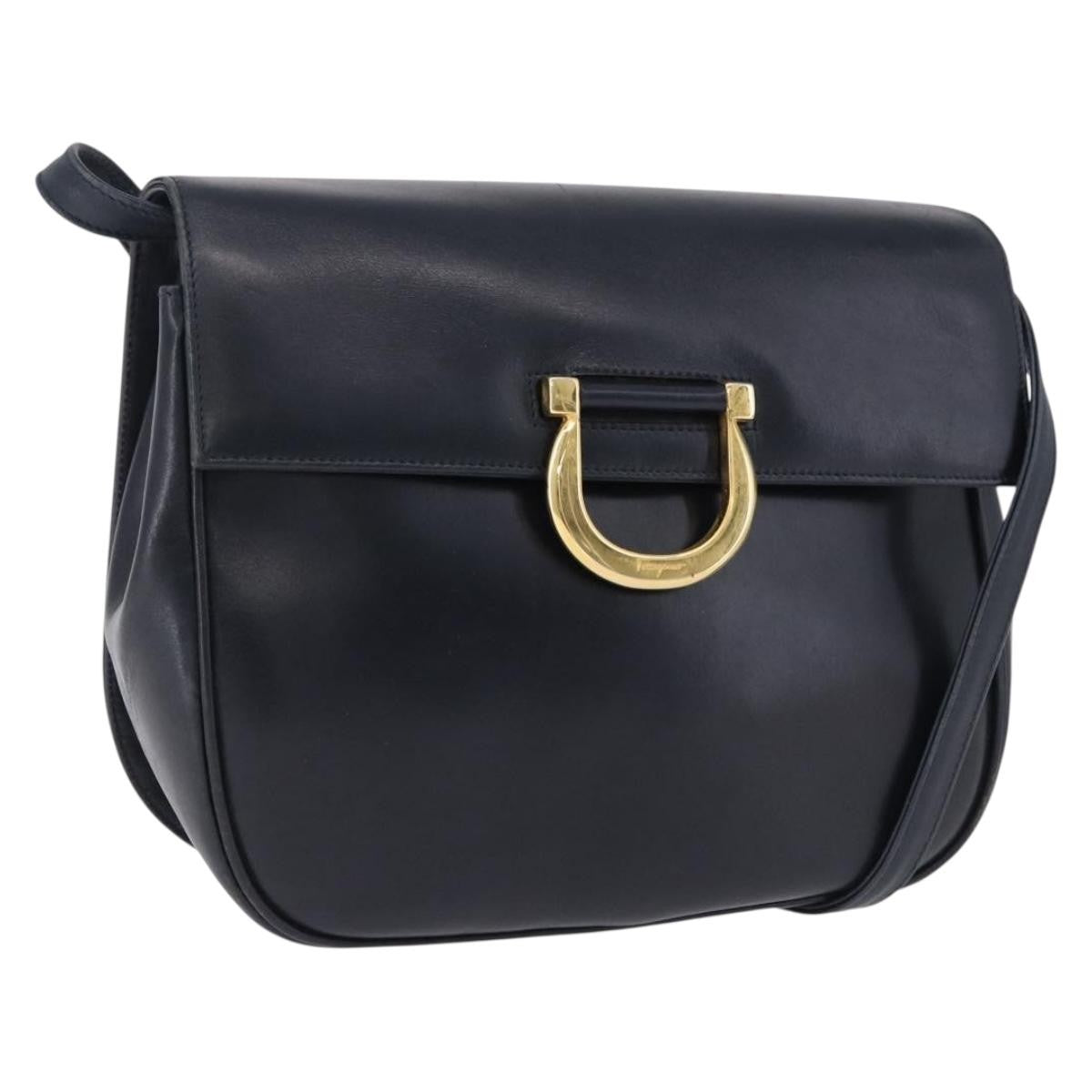 Salvatore Ferragamo Gancini Leather, Navy, Leather, Shoulder Bag