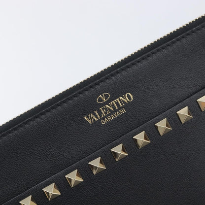 Valentino Garavani Rockstud Flat Wristlet Leather, Black, Leather, Clutch