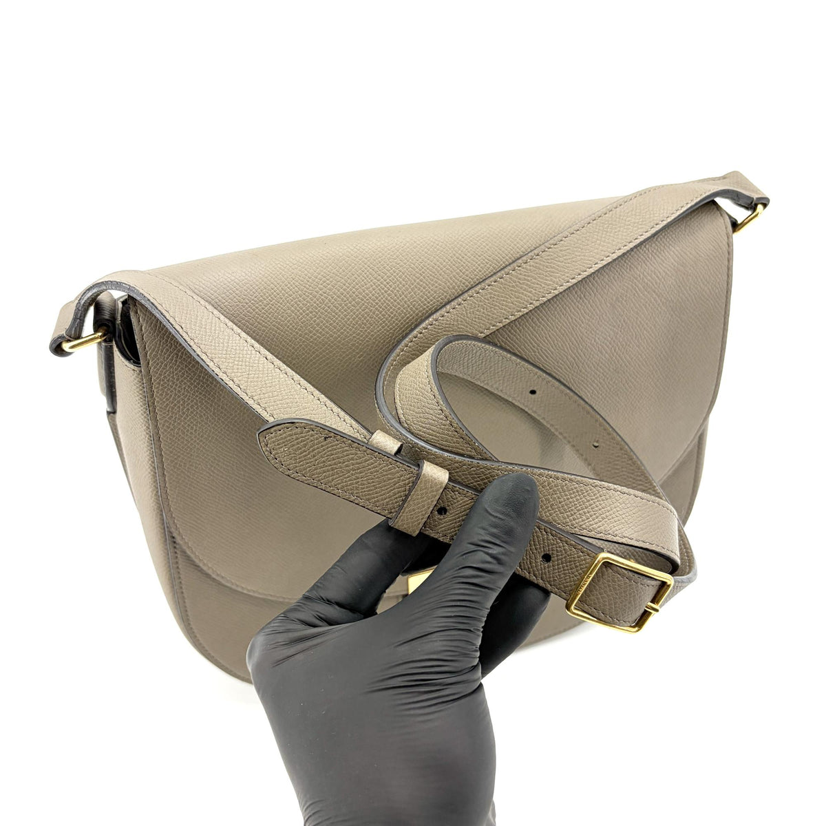 Celine Trotteur Grainy Leather, Beige, Calfskin, Crossbody Bag