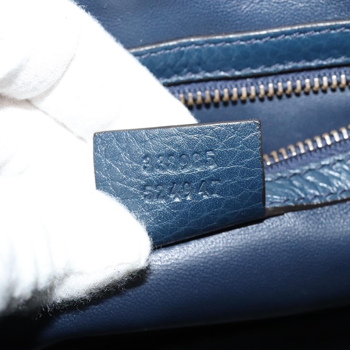 Gucci Hip Bamboo Flap Leather, Blue, Leather, Handbag