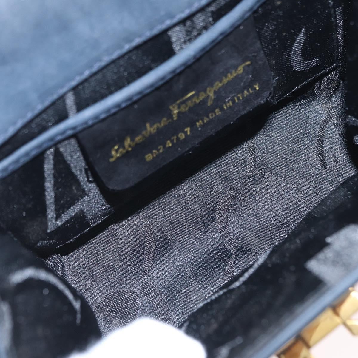 Salvatore Ferragamo Gancini Flap Suede, Navy, Suede, Shoulder Bag