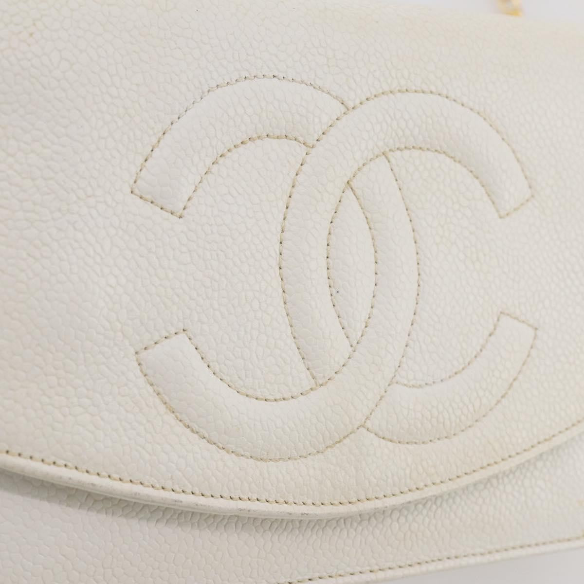 Chanel Vintage Timeless Wallet on Chain Caviar, White, Leather, Crossbody Bag