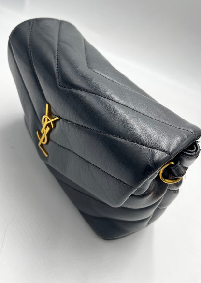 Saint Laurent Loulou NM Matelasse Chevron Leather, Black, Leather, Shoulder Bag