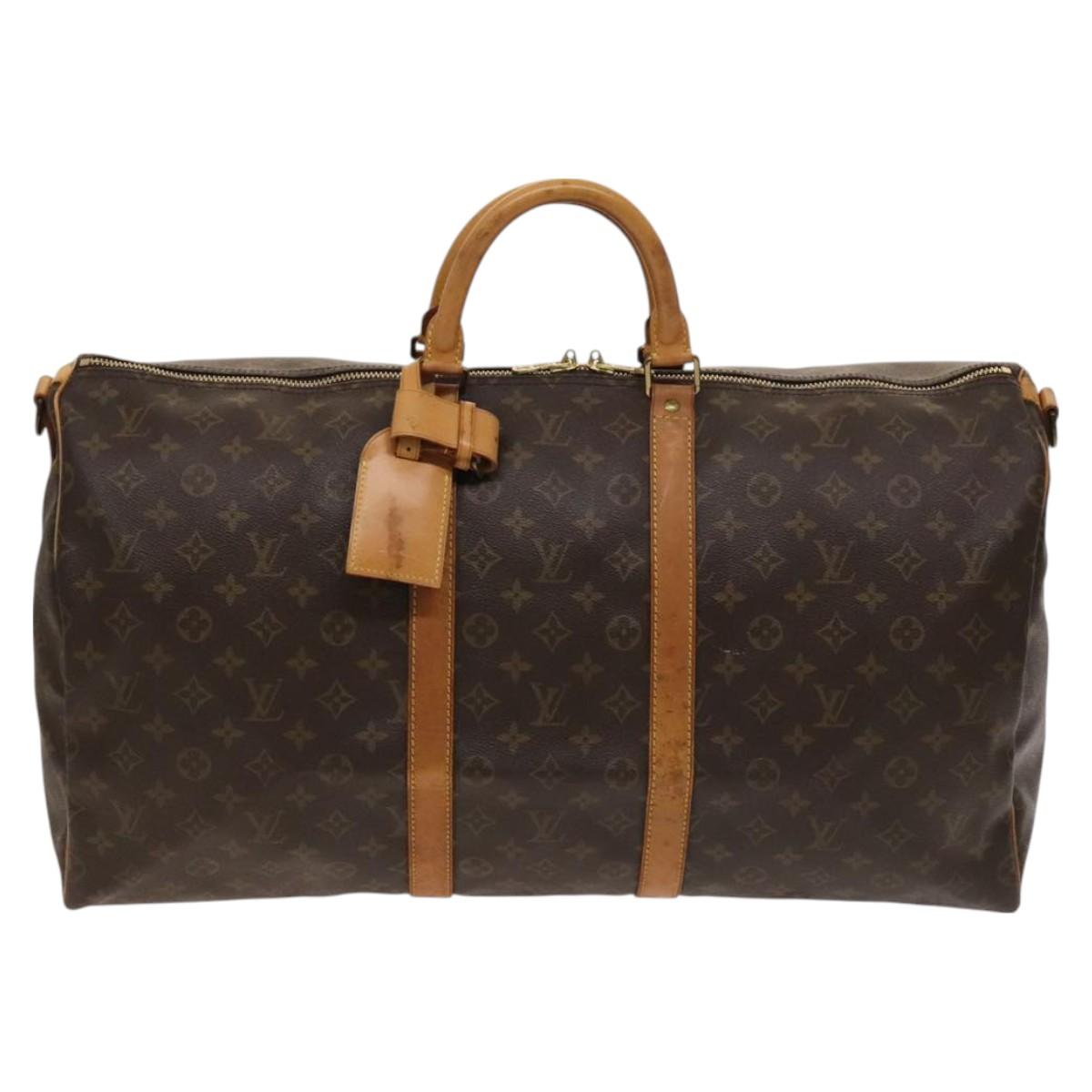 Louis Vuitton Keepall Bandouliere Bag Monogram Canvas, BROWN, LEATHER, Travel bag