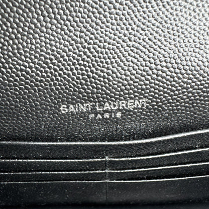 Saint Laurent Classic Monogram Wallet on Chain Matelasse Chevron Leather, Black, Leather, Crossbody Bag