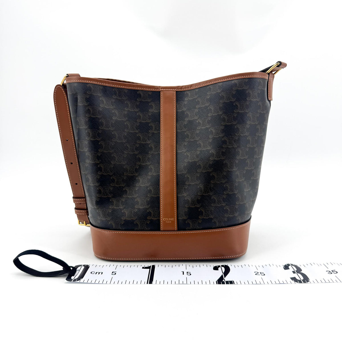 Celine Bucket Triomphe Coated Canvas, Brown, Canvas, Shoulder Bag