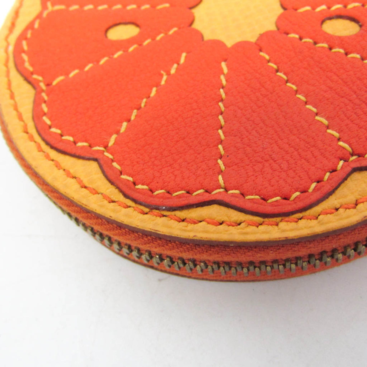 Hermes Orange Slice Coin Leather, Orange, Leather, Clutch