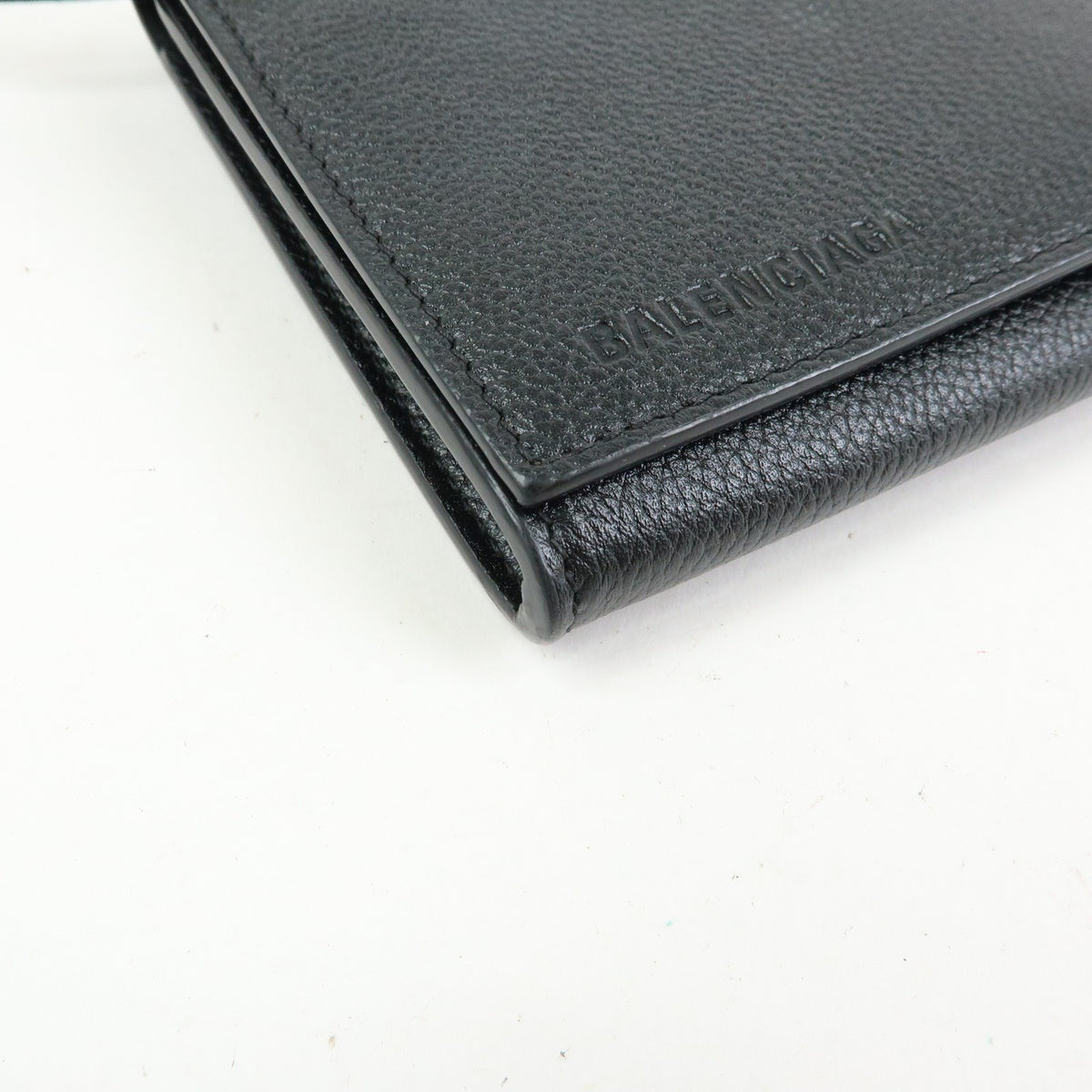 Balenciaga Logo Wallet with Strap Embossed Leather, Black, Leather, Crossbody Bag