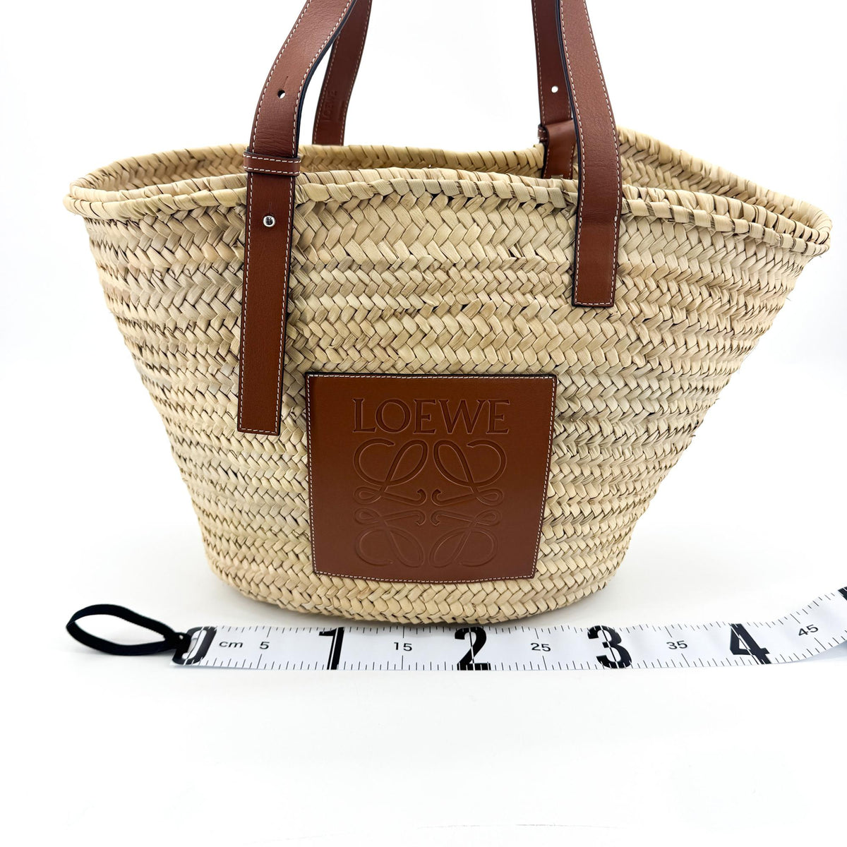 Loewe Elephant Basket Raffia, Brown, Leather, Tote Bag